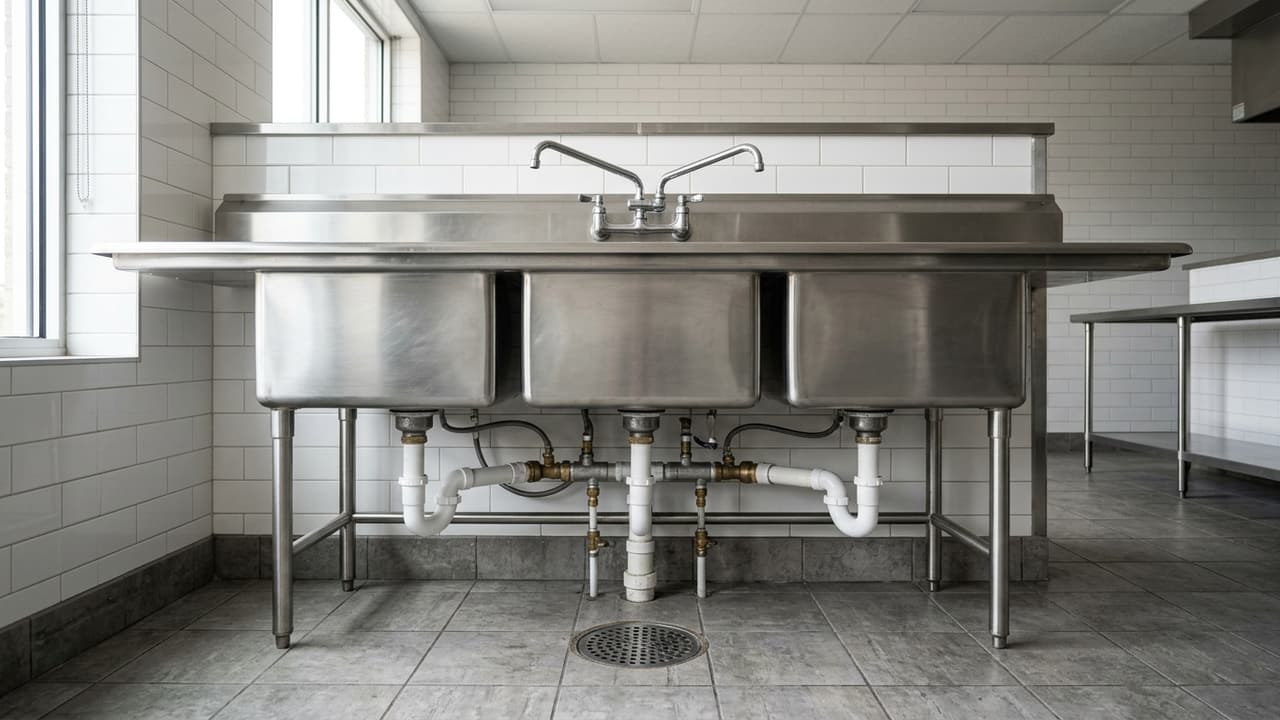 Stainless steel commercial kitchen sinks and floor drain